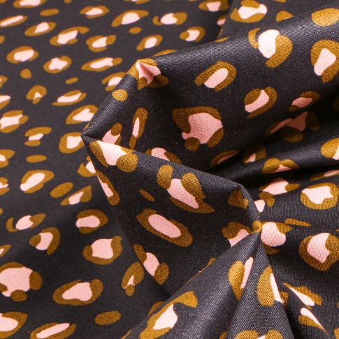 Tissu Coton imprimé Léo sur fond Noir