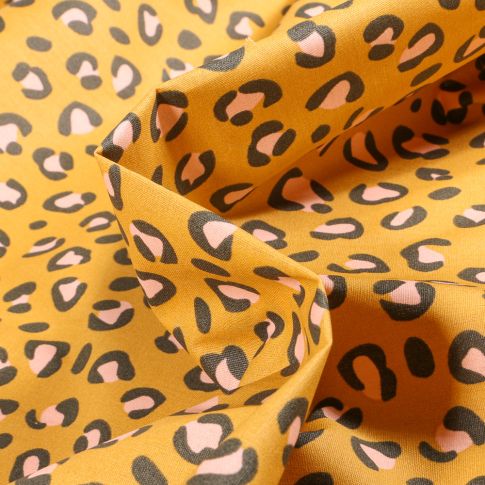 Tissu Coton enduit Fauve sur fond Jaune