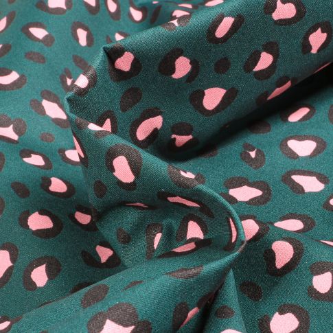 Tissu Coton enduit Fauve sur fond Vert canard