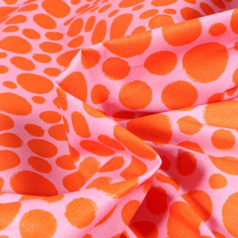 Tissu Coton enduit Big dots sur fond Rose