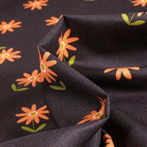 Tissu Coton imprimé Flo sur fond Noir