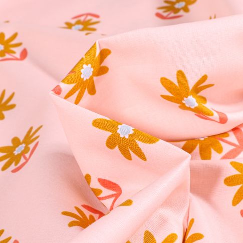 Tissu Coton imprimé Flo sur fond Rose nude