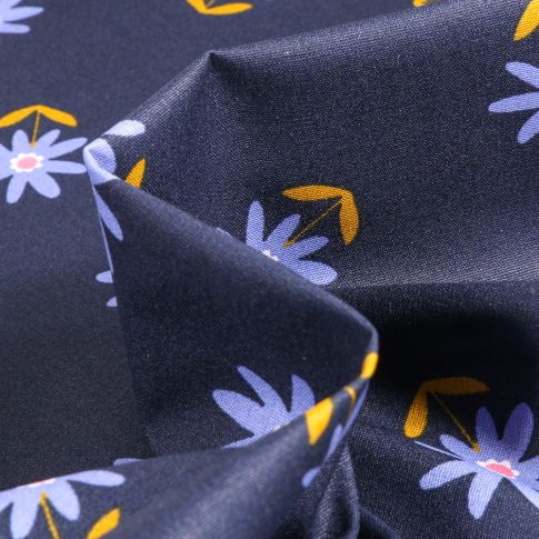 Tissu Coton enduit Maggy sur fond Bleu nuit