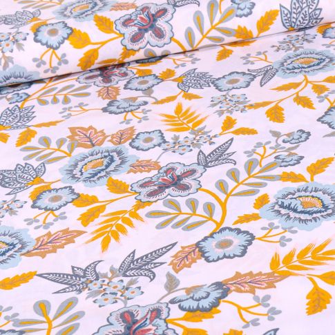 Tissu Coton imprimé Vicky sur fond Blanc
