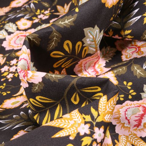 Tissu Coton imprimé Vicky sur fond Noir