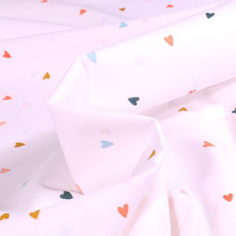 Tissu Coton imprimé Mini cœurs sur fond Blanc