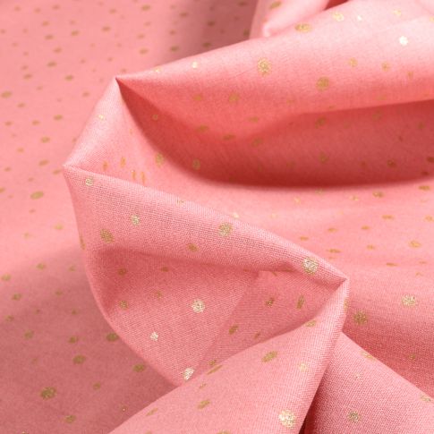 Tissu Coton imprimé Little point doré sur fond Rose bébé