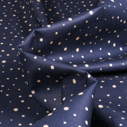 Tissu Coton imprimé doré Little point sur fond Bleu nuit