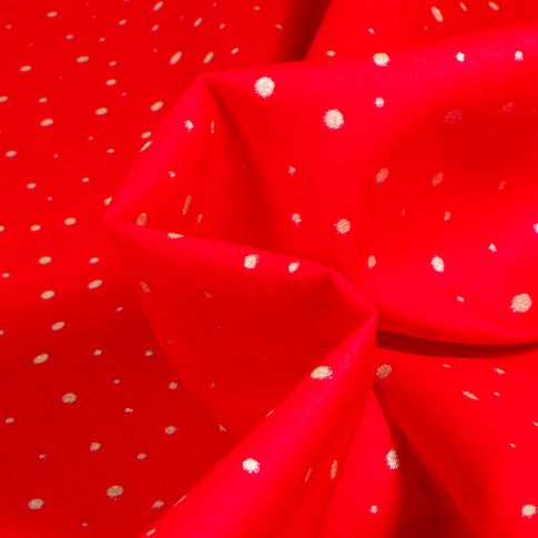 Tissu Coton imprimé doré Little point sur fond Rouge