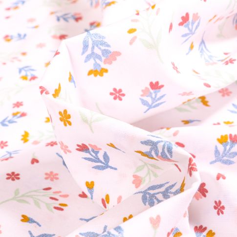 Tissu Coton imprimé  Lia sur fond Blanc