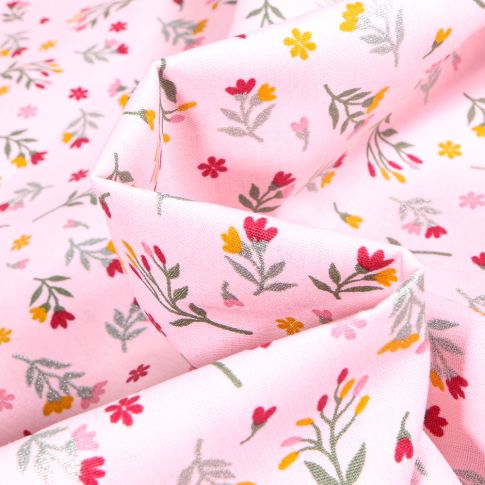 Tissu Coton imprimé  Lia sur fond Rose