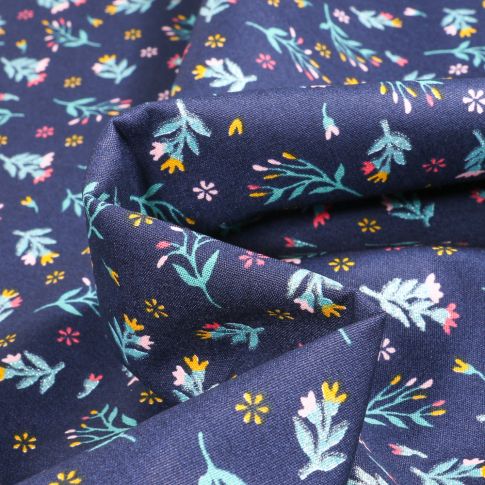 Tissu Coton imprimé  Lia sur fond Bleu marine
