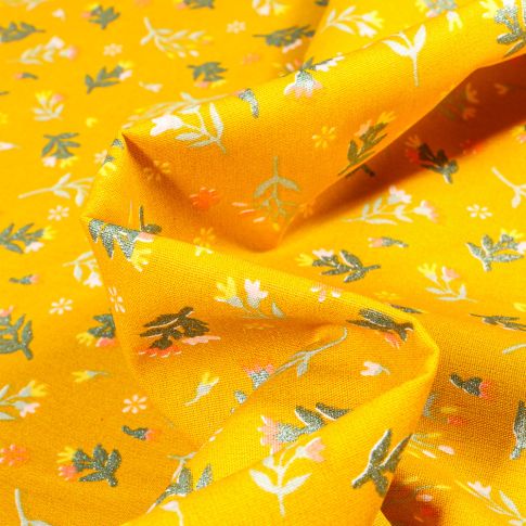 Tissu Coton imprimé  Lia sur fond Jaune
