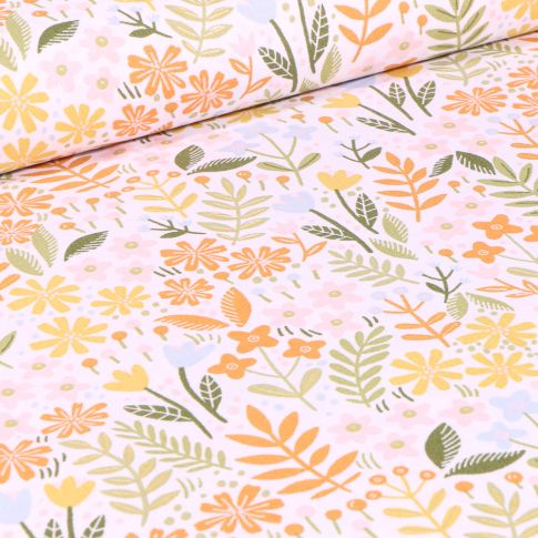 Tissu Coton imprimé Végétations colorés sur fond Blanc