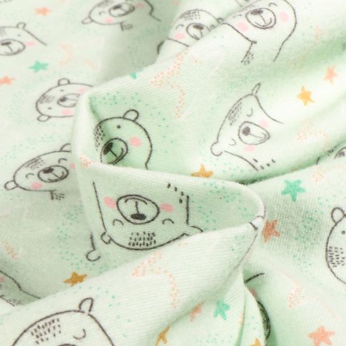 Tissu Flanelle Oursons cutie sur fond Vert menthe clair