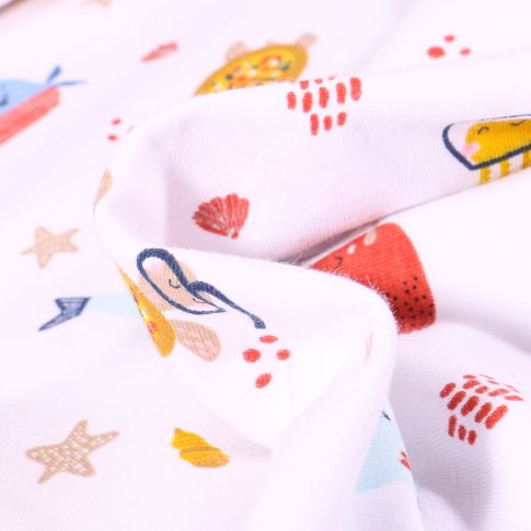 Tissu Jersey Coton Bio Octopus sur fond Blanc