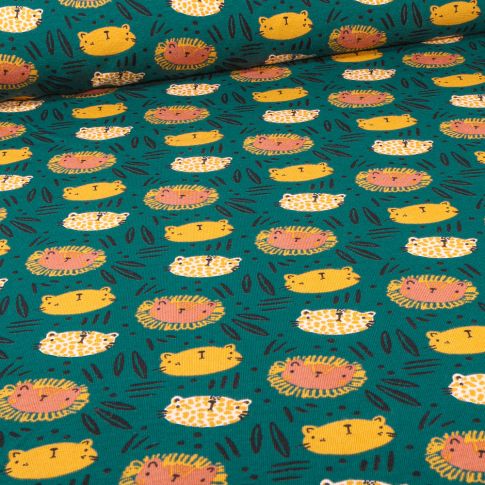 Tissu Jersey Coton Bio Kingy sur fond Vert foncé
