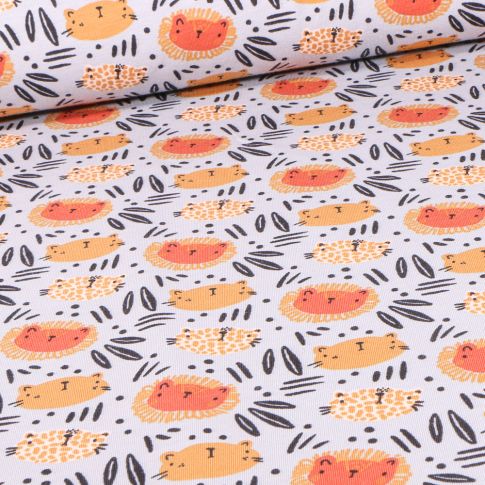 Tissu Jersey Coton Bio Kingy sur fond Gris clair