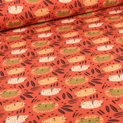 Tissu Jersey Coton Bio Kingy sur fond Orange