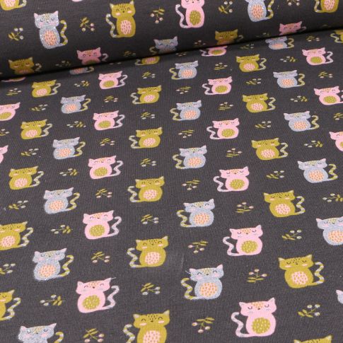 Tissu Jersey Coton pailleté Kitty sur fond Noir
