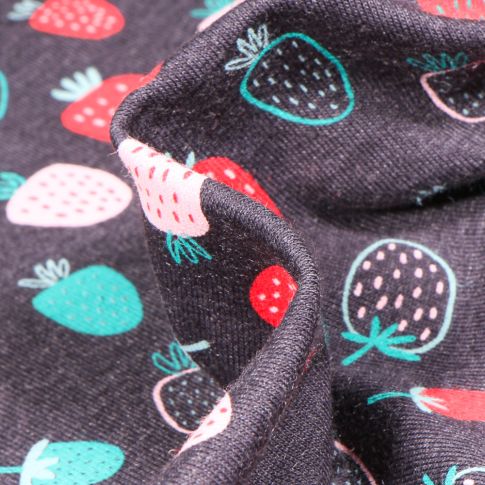 Tissu Jersey coton Fraises dessinées sur fond Gris chiné