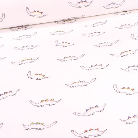 Tissu Jersey Velours tout doux Diplodocus sur fond Blanc