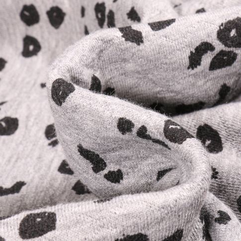 Tissu Sweat matelassé Tacheté Léo sur fond Gris chiné