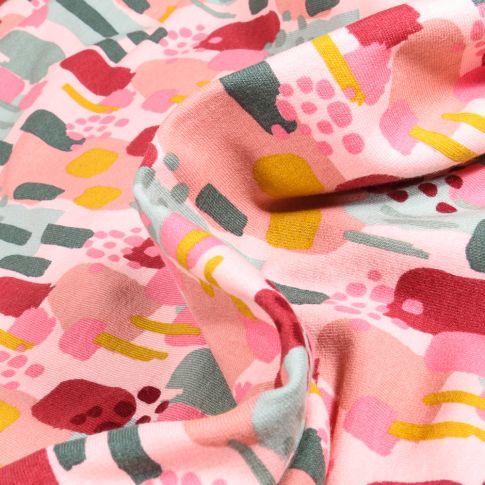 Tissu Sweat envers minky Bio Nallie sur fond Rose pâle