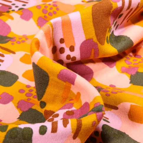 Tissu Sweat envers minky Bio Nallie sur fond Jaune