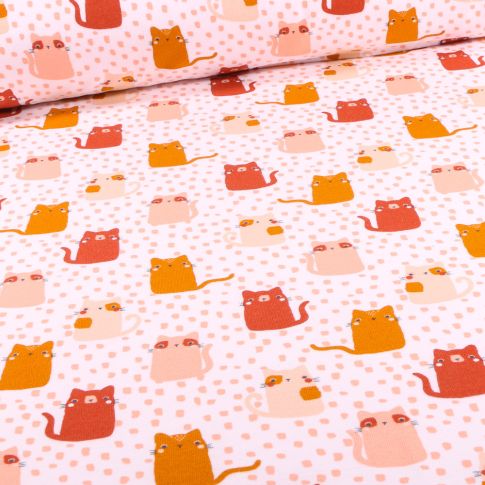 Tissu Jersey Coton envers molletonné Bio Chacha sur fond Blanc cassé