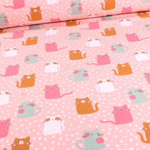 Tissu Jersey Coton envers molletonné Bio Chacha sur fond Rose pâle