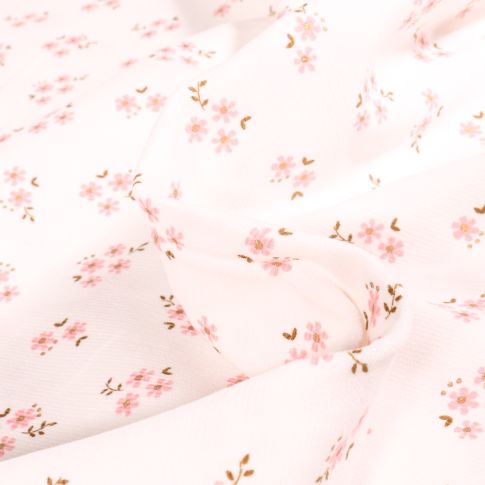 Tissu Velours milleraies Petites fleurs sur fond Blanc