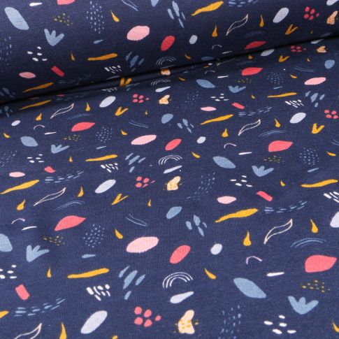 Tissu Sweat envers minky Pipa sur fond Bleu marine