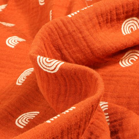 Tissu Double gaze Bio Rainbow sur fond Brique