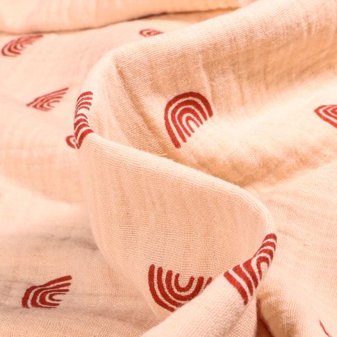 Tissu Double gaze Bio Rainbow sur fond Beige
