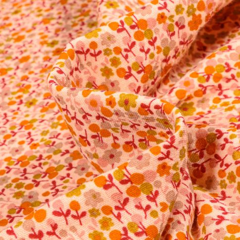 Tissu Double gaze Bio Louison sur fond Saumon