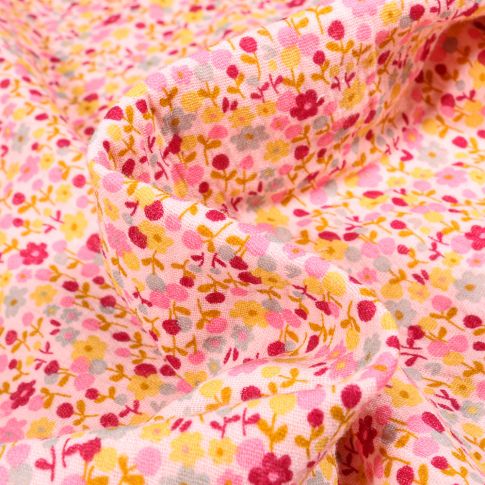 Tissu Double gaze Bio Louison sur fond Rose