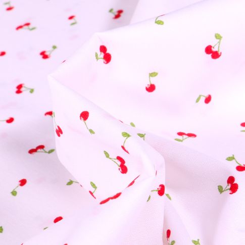 Tissu Coton imprimé Cherry Cherry sur fond Blanc