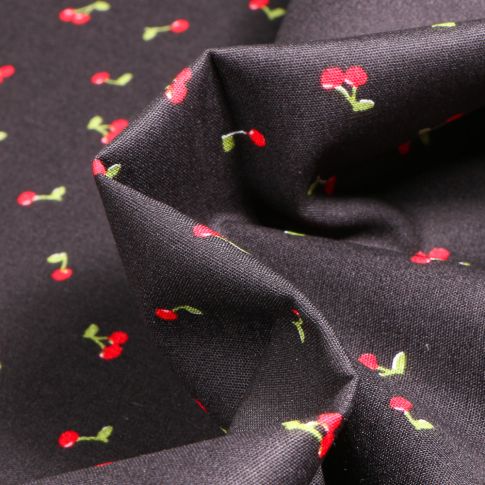 Tissu Coton imprimé Cherry Cherry sur fond Noir