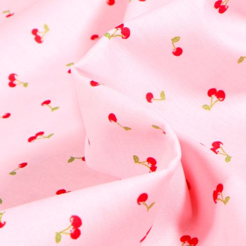Tissu Coton imprimé Cherry Cherry sur fond Rose pâle