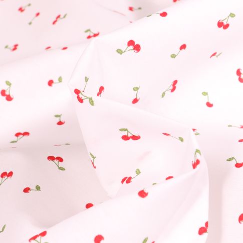 Tissu Coton enduit Mini cherry sur fond Blanc