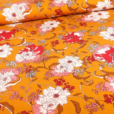 Tissu Jersey Viscose  Gisele sur fond Jaune