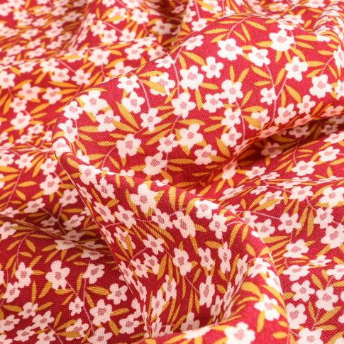 Tissu Viscose Régina sur fond Rouge