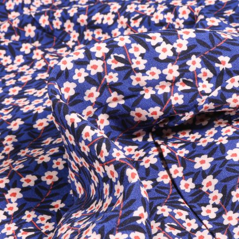 Tissu Viscose Régina sur fond Bleu