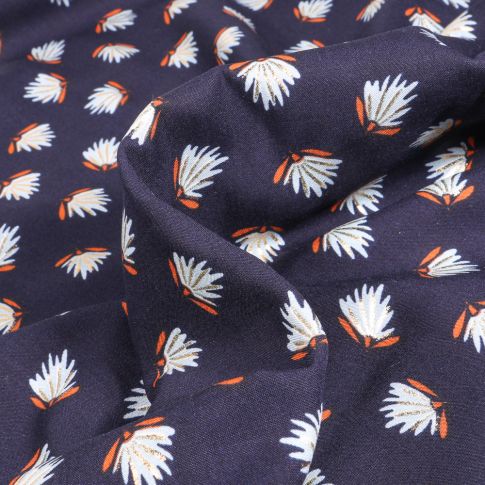Tissu Viscose Lisette doré sur fond Bleu marine
