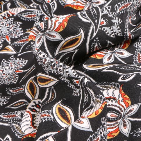 Tissu Satin  Diane sur fond Noir