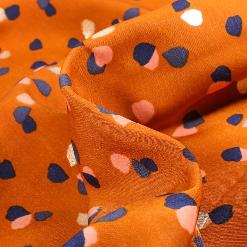 Tissu Satin imprimé Iza sur fond Orange