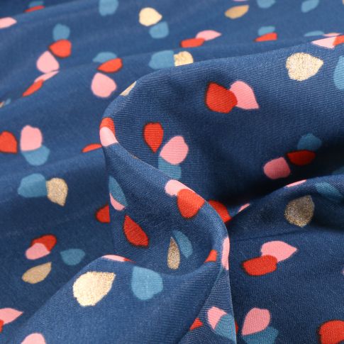Tissu Satin imprimé Iza sur fond Bleu