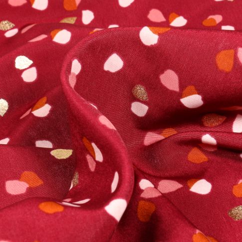 Tissu Satin imprimé Iza sur fond Rouge