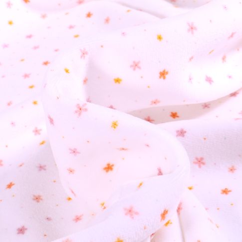 Tissu Jersey Velours tout doux Mini fleurs sur fond Blanc